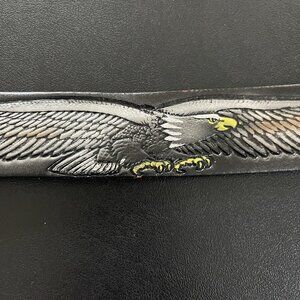 Vintage Lyntone Mens Western Biker Motorcycle Eagle Tooled Leather Belt 38 USA